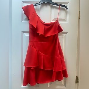 BCBG red one shoulder ruffle mini dress